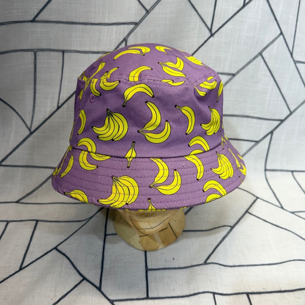 Empyre Bucket Hat One Size Purple‎ Yellow Banana Print Streetwear Sun Hat